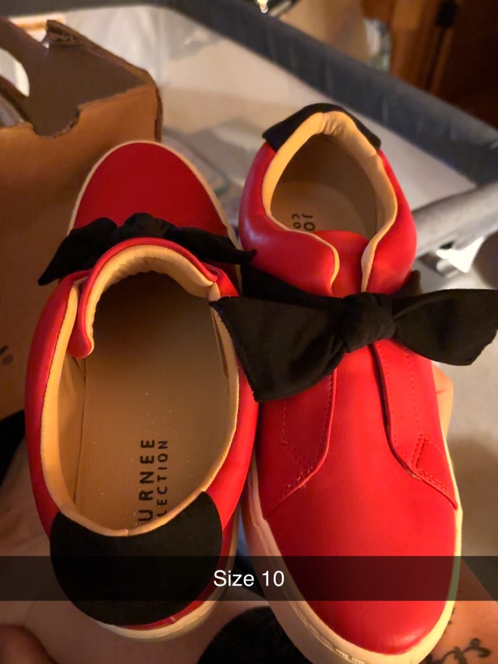 Journee Collection Red Slip-On Kids Sneakers with Black Bow
